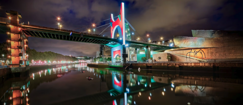 Guggenheim Bilbao museum river night
